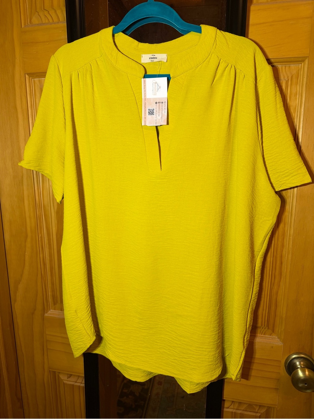 entro Bright Yellow Split-Neck Short Sleeve Tunic